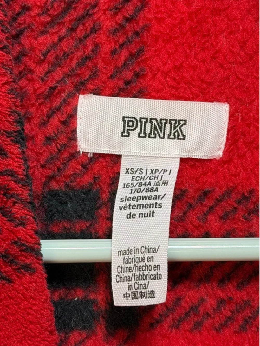 PINK Victoria Secret Womens Plush Fleece Robe Buffalo Plaid Red Black Size XS/S - Picture 5 of 8